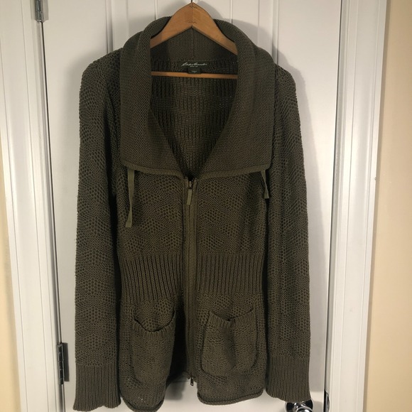 Eddie Bauer Womens Crochet Cardigan Green Lagenlook Cottagecore Cabincore Cozy - Picture 1 of 8